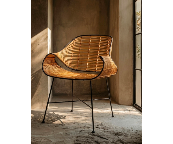 Sedia in rattan con struttura in ferro