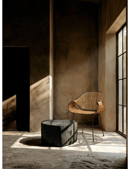 Sedia in rattan con struttura in ferro