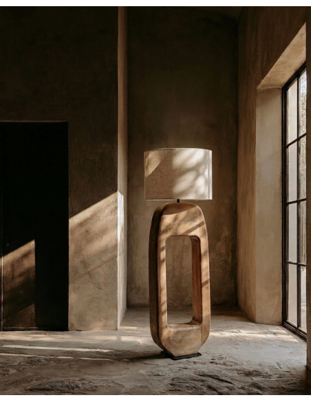 Lampada da terra in legno di mango stile Japandi (H 120 cm)
